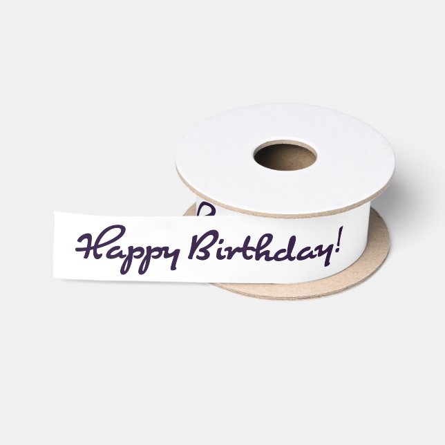 Happy Birthday! Black Casual Medium Script Satin Ribbon (Spool)