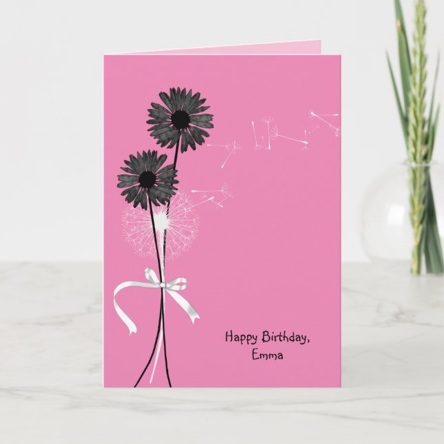 happy birthday black daisies and dandelion card (Front)