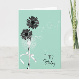 Happy Birthday Black Daisies and Dandelion Card