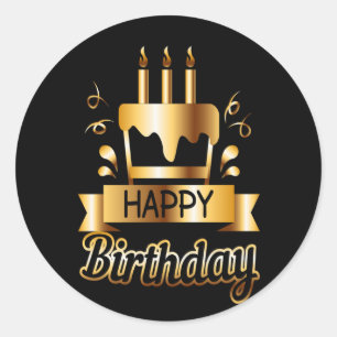 Happy Birthday - Black & Gold 2 S Classic Round Sticker