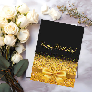 Happy Birthday black gold bow Card