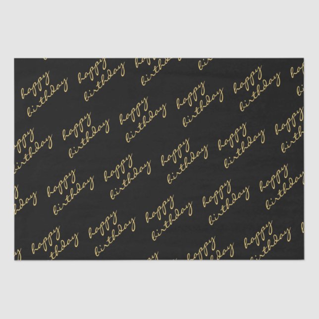 Happy Birthday Black Gold Script  Tissue Paper (Front)