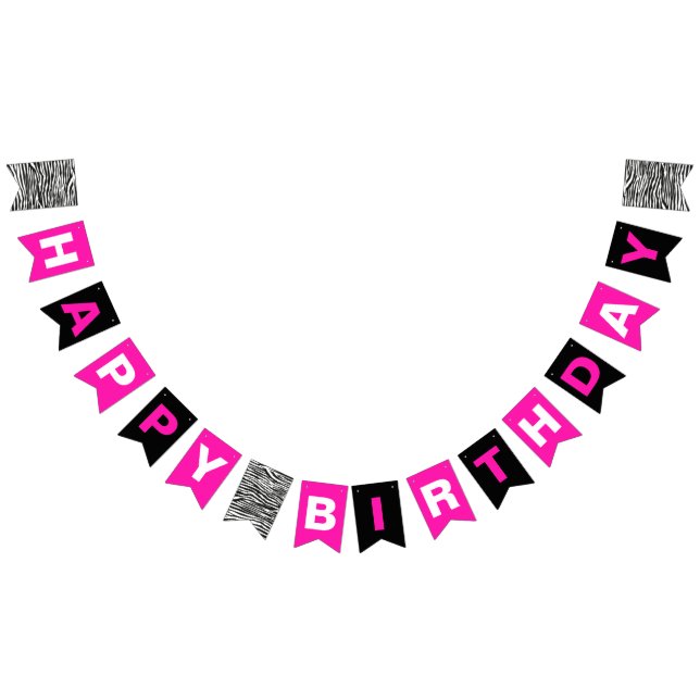 Happy Birthday Black Hot Pink and Black with Zebra Bunting (All)