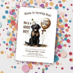 Happy Birthday Black Labrador Balloon Custom Invitation