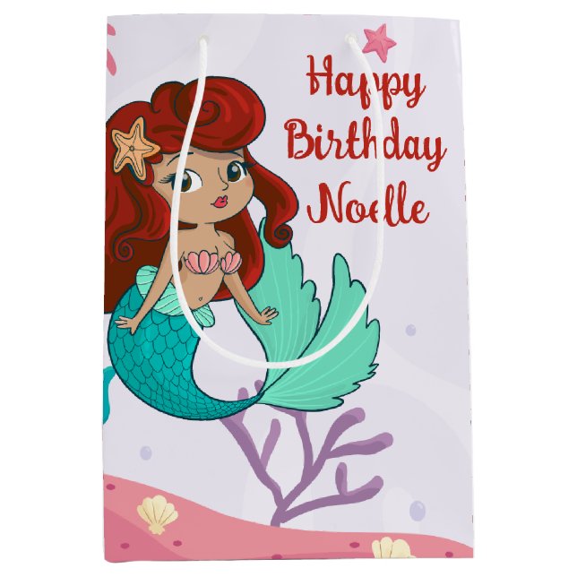 Happy Birthday! Black Mermaid Under the Sea Medium Gift Bag (Front)