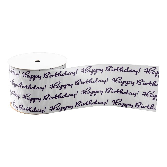 Happy Birthday! Black Pattern Casual Script Grosgrain Ribbon (Spool)