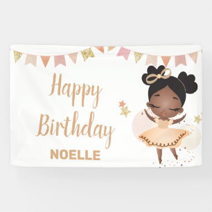 Happy Birthday! Black Princess Ballerina with Bow Banner