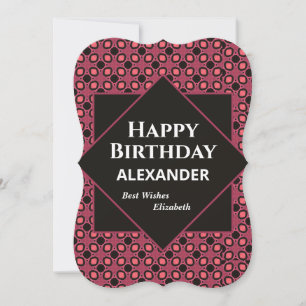 Happy Birthday Black Red Modern Personalise Card