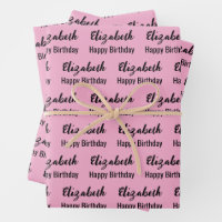 Happy Birthday Black Script Name Light Pink