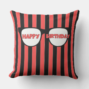 Happy Birthday Black Stripes Cushion