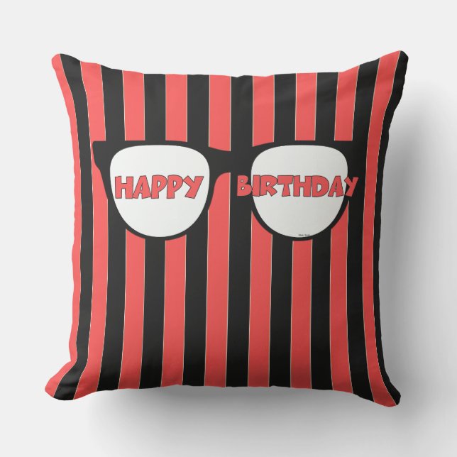 Happy Birthday Black Stripes  Cushion (Front)