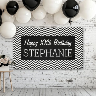 Happy Birthday - Black White Chevrons Custom text Banner