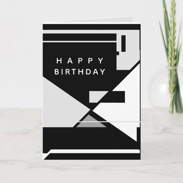 Happy Birthday Black White Grey Retro MCM Look Card (Front)