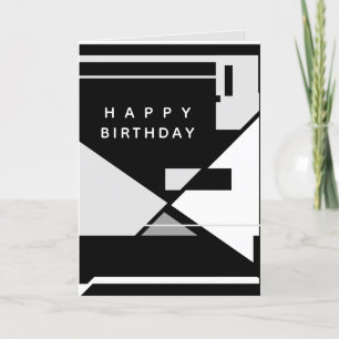 Happy Birthday Black White Grey Retro MCM Look Card