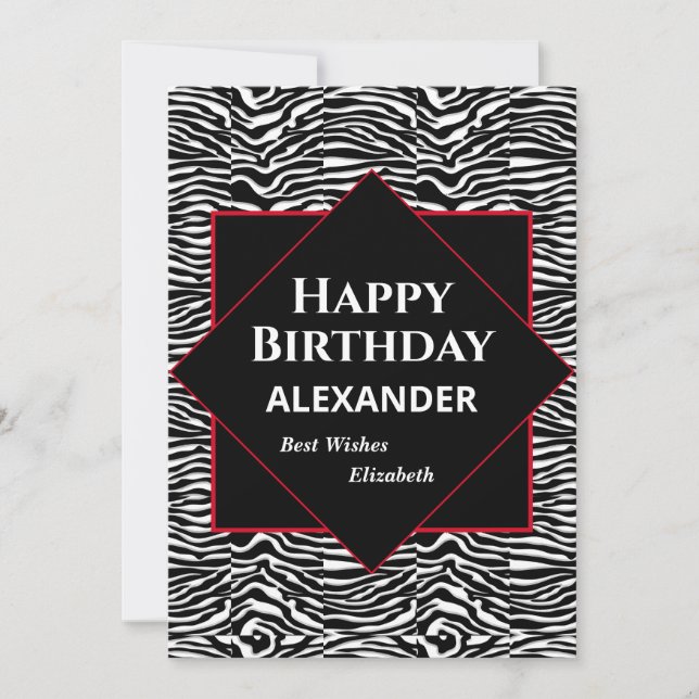 Happy Birthday Black White Modern Personalise Card (Front)