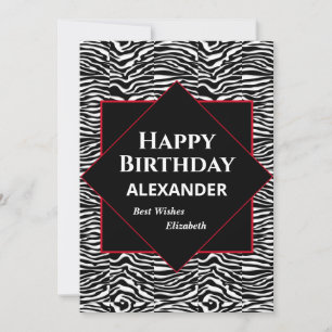 Happy Birthday Black White Modern Personalise Card