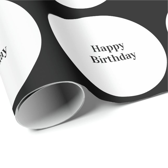 Happy Birthday Black White Polka Dots Boys Girls Wrapping Paper (Roll Corner)