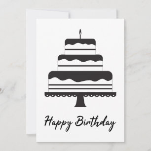 Happy Birthday Black White Three Tier Cake Card