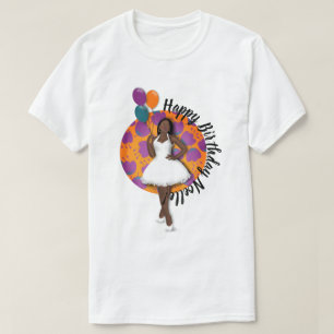 Happy Birthday! Black Woman, Balloons & Flowers T-Shirt