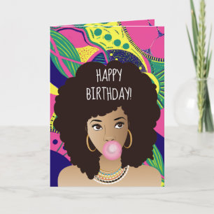 Happy Birthday! Black Woman, Bubblegum, Colourful Card