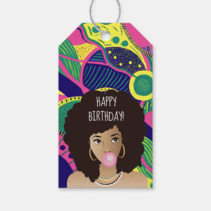 Happy Birthday! Black Woman, Bubblegum, Colourful Gift Tags