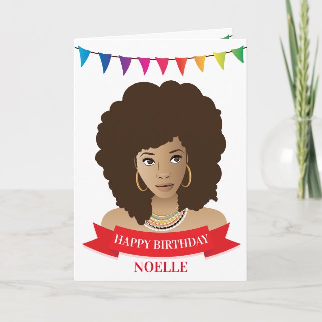 Happy Birthday, Black Woman, Colourful Banner Card (Front)