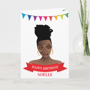 Happy Birthday, Black Woman, Colourful Banner Card
