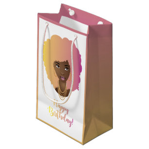 Happy Birthday! Black Woman, Colourful Natural Hai Small Gift Bag
