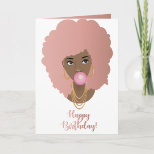 Happy Birthday! Black Woman, Pink Hair Pink Gum Card