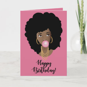Happy Birthday! Black Woman, Popping Pink Gum Card