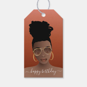 Happy Birthday, Black Woman w/Shades Copper Brown Gift Tags