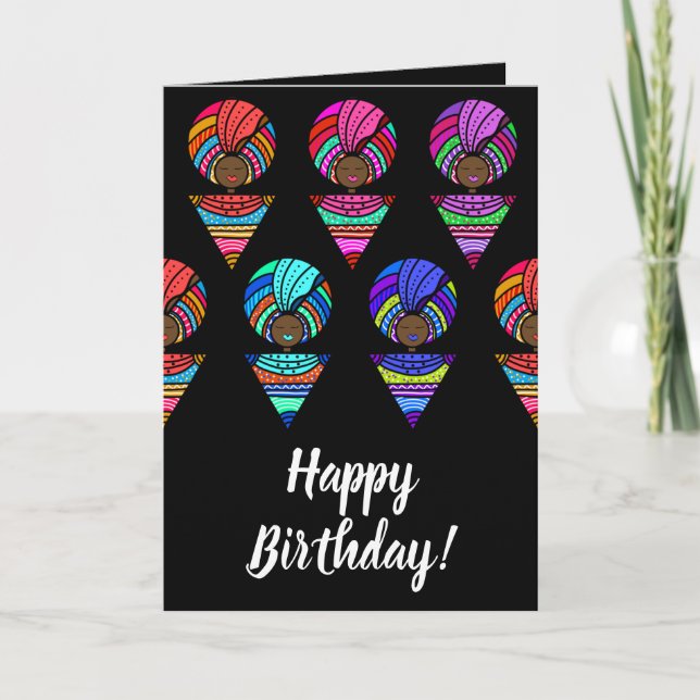 Happy Birthday! Black Women, Colourful Turbans Card (Front)
