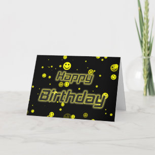 Happy Birthday black yellow birthday smileys Card