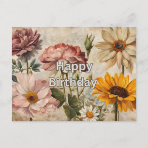 Happy Birthday Blooming Summer Flowers Postcard