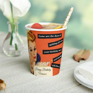 Happy Birthday Blowing Out Candles Vintage Funny Paper Cups