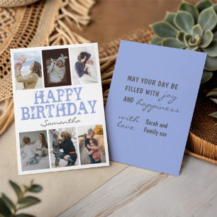 Happy Birthday Blue 6 Photo Collage Greeting Card