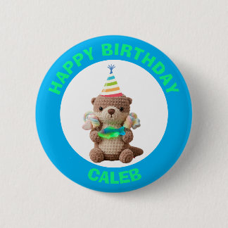 Happy Birthday | Blue and Green Teddy Bear 6 Cm Round Badge