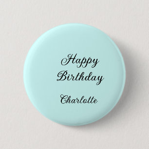 Happy birthday blue background name stylish elegan 6 cm round badge