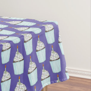 Happy Birthday Blue Cake Cupcake Candle Sprinkles Tablecloth