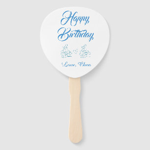 happy birthday blue cake heart name love pastel  hand fan