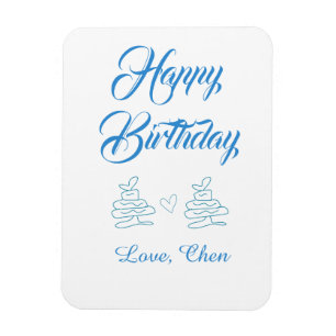 happy birthday blue cake heart name love pastel magnet