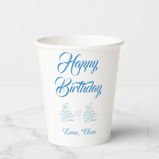 happy birthday blue cake heart name love pastel  paper cups
