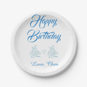 happy birthday blue cake heart name love pastel paper plate