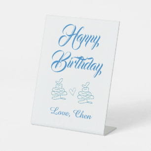 happy birthday blue cake heart name love pastel pedestal sign