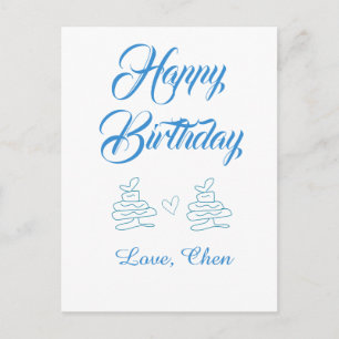 happy birthday blue cake heart name love pastel  postcard