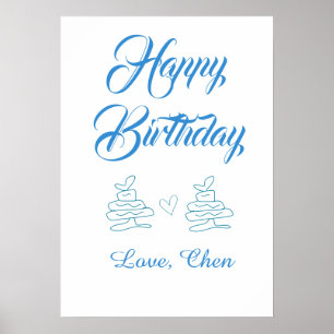 happy birthday blue cake heart name love pastel poster