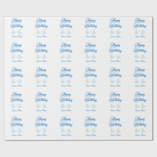 happy birthday blue cake heart name love pastel wrapping paper