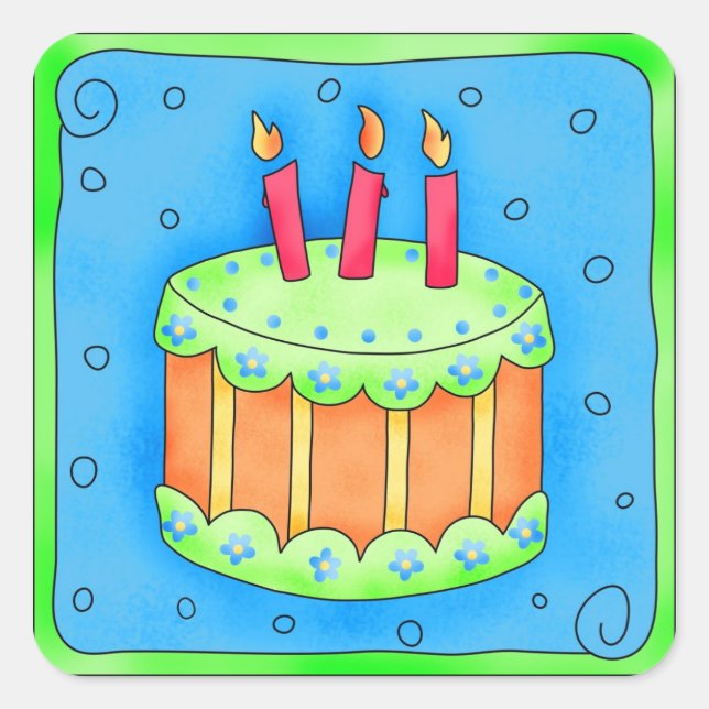 Happy Birthday Blue Cake Sticker Third (Front)