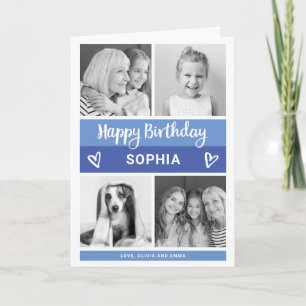 Happy Birthday Blue Color Block Photo Grid Card