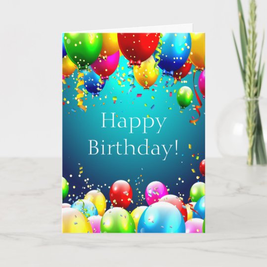 Happy Birthday - Blue Coloured Balloons - Card